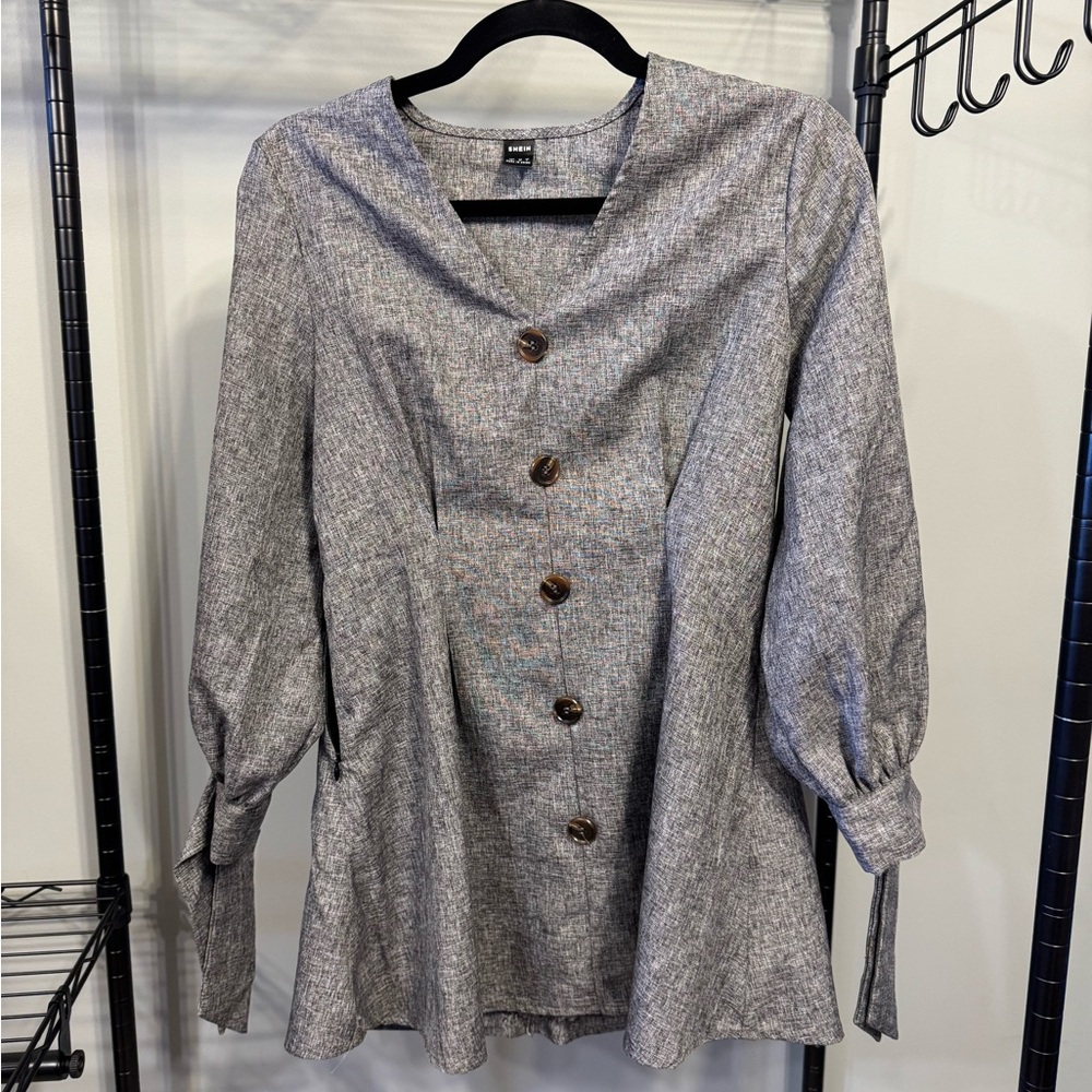 Gray Button-Down Women's Top